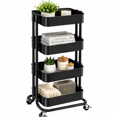 ONE PIXEL - Carrito Organizador Con Ruedas 4 Niveles Para Hogar Resistente Negro
