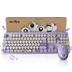 GENERICO - Combo Teclado Mouse Mecánico Inalambrico Letra Ñ 2.4g Purpura Pastel