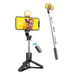 INNOVALL - Trípode Selfie Stick Monopod, Bastón Selfie 3 en 1 con Luz LED y Control Bluetooth, MP-13 negro