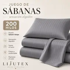 GENERICO - Juego de Sábanas Sensación Algodón 200 Hilos Unicolor 140×190×30 cm