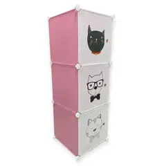 GENERICO - Armario Organizador Modular Infantil 3 Cubos Rosa Gatos