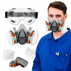 GENERICO - Respirador Mascara Mascarilla Media Cara Protecccion AntiGases Pintura Polvo Media Cara + Gafas