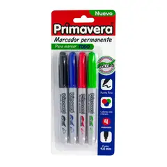 PRIMAVERA - Set de Marcadores Permanentes Negro, Azul, Rojo Y Verde Punta Fina.