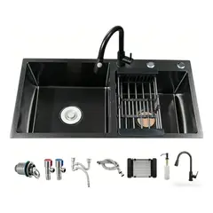 LABALAOS - Lavadero 75x40 Black Rejilla Dispensador Llave Juego