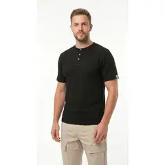 BELIFE - Camiseta negra manga corta cuello nerú para hombre