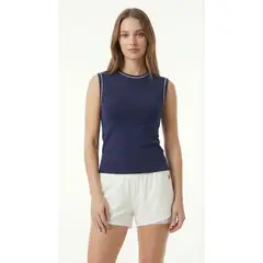 BELIFE - Camiseta deportiva azul manga sisa para mujer