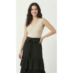 BELIFE - Blusa tejida crudo manga sisa croche mujer