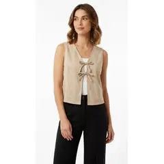BELIFE - Chaleco café con tiras de amarre para mujer