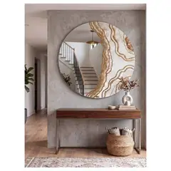 DAMMAR - Espejo Redondo en resina blanco dorado 80 cm