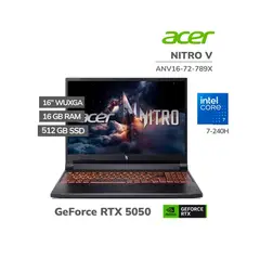 ACER - NITRO V 16 - INTEL Core 7 240H - 16GB DDR5 - 512GB SSD - RTX 5050 8GB - 16" WUXGA 180Hz - Win11