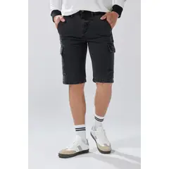 KOAJ - Bermuda gris oscura cargo de dril con tiro bajo Hombre