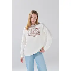 KOAJ - Buzo oversize cuello redondo crema con arte de Snoopy Mujer