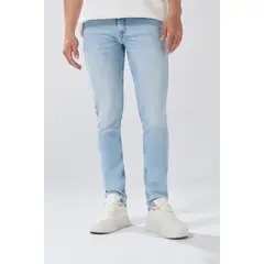 KOAJ - Jean skinny tiro bajo azul con desgastes y cremallera Hombre