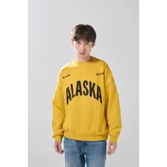 KOAJ - Buzo oversize cuello redondo amarillo con artes college Hombre