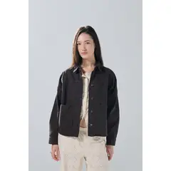 KOAJ - Chaqueta de jean oversize café oscura con bolsillos Mujer