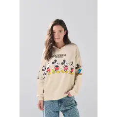 KOAJ - Buzo cuello V kaki claro oversize con diseños de Mickey Mujer