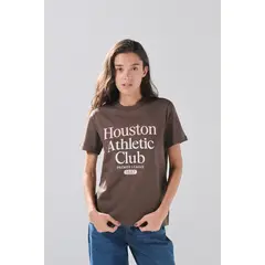 KOAJ - Camiseta cuello redondo en algodón café oscura college Mujer