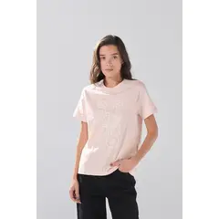 KOAJ - Camiseta rosada clara en algodón manga corta college Mujer