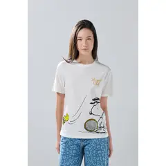 KOAJ - Camiseta crema en algodón de Snoopy con cuello redondo Mujer