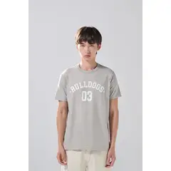 KOAJ - Camiseta cuello redondo gris medio con arte college bla Hombre