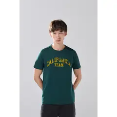 KOAJ - Camiseta cuello redondo verde en algodón con arte colle Hombre