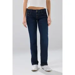KOAJ - Jean tiro bajo straight leg azul oscuro con costuras vi Mujer
