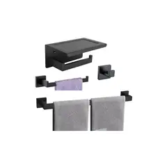 GENERICO - Set Accesorios Para Baño X 4 Piezas Cuadrado Acero Inoxidable