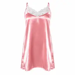 GENERICO - Bata Satin Premium con Encaje Rosa- Blanco