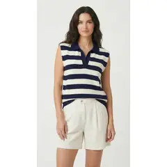 BELIFE - Chaleco tejido a rayas azul para mujer