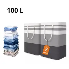 GENERICO - Cesto Grande Para Ropa Sucia Y Lavanderia Plegable Set X2 100Litros Gris