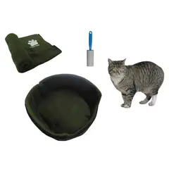HALLY PET - Cama Para Gatos Grande + Cobija Grande + Quitamotas Verde