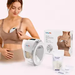 BABY ON - Extractor De Leche Portátil Inalámbrico Manos Libre +BOLSAS — 9 Niveles 3 Modos Silicona Recargable