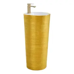 PAMO - Lavamanos De Pedestal Pilón Color Oro Redondo 83 × 40 Cm