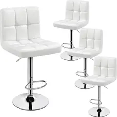 GENERICO - Set X4 Sillas Bar Giratorias Ajustable Silla Alta Cocina Cuero Sintético Con Respaldo y Reposapiés