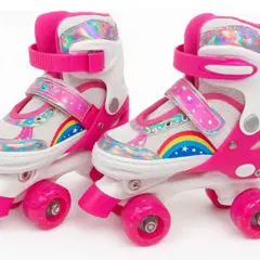 KIDSHOP - Patines Ajustable Con Luz Y Diseño De Arcoíris Niños Talla M Color Rosa PT03-M-RS