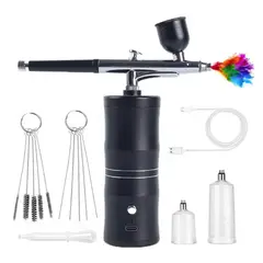 GENERICO - Kit de Aerógrafo Compresor Inalámbrico Recargable Color Negro