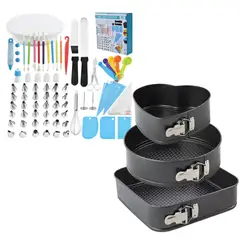 TECNOHOGAR JS - Moldes Para Tortas X3 Pcs Con Kit De Pastelería 66 Pcs Combo