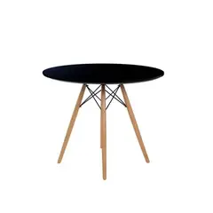 GENERICO - Mesa Redonda Negra Multifuncional con patas de madera