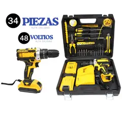 AMERICAN GENERICS - Taladro Percutor Inalámbrico 48V Mandril Metálico Set Completo Con Baterías Y Accesorios