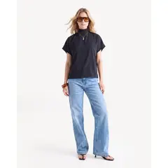 SEVEN SEVEN - Blusa Cuello Alto Con Drapeado Para Mujer Negro