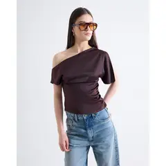 SEVEN SEVEN - Blusa Satín Con Escote Para Mujer Café