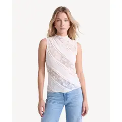 SEVEN SEVEN - Camiseta Cuello Alto Encaje Para Mujer Crema