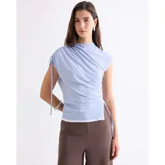 SEVEN SEVEN - Camiseta Recogido Con Contraste Para Mujer Azul