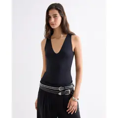 SEVEN SEVEN - Body Escote V Con Doble Frente Para Mujer Negro