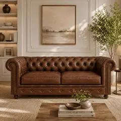 LJ HOME - Sofá 2 puestos 1.80 Chesterfield Capitoneado Chester Premium Café