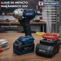 TOOLCRAFT - Llave Impacto Inalámbrica 12 420nm + Batería + Cargador Tc