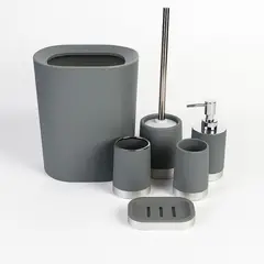 GENERICO - Set Accesorios X6 de Baño Vaso Dispensador Portacepillos Color Gris