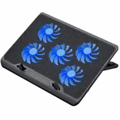 GENERICO - Base Refrigerante Soporte Portatil Gamer 5 Ventiladores Lcd Negro