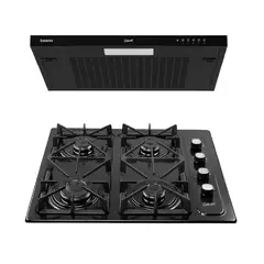 CONTINENTAL - Combo Estufa Empotrable 4 Puestos Esmaltada Negra + Campana Extractora Negra 60 cm