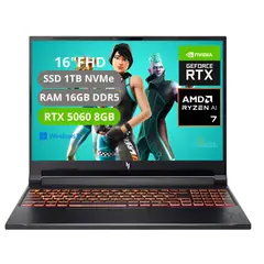 ACER - PORTATIL GAMER NITRO - RYZEN AI 7 350 - RAM 24GB - SSD 1TB - RTX 5060 8GB